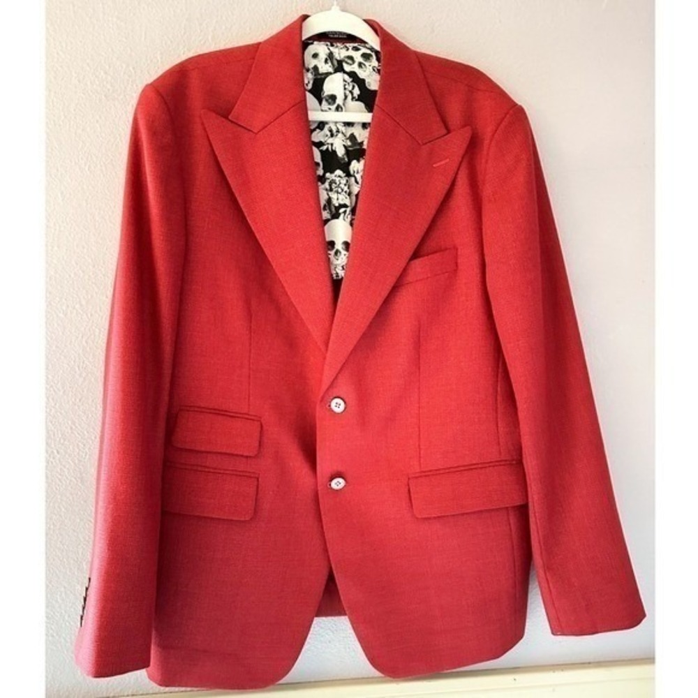 Bespoke Tailor Made Red Wool Silk And Linen Blend Blazer Jacket Italy